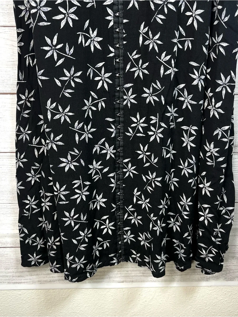Vintage Maureen Benun Black White Floral Maxi Long Dress Size M USA Boho FLAW